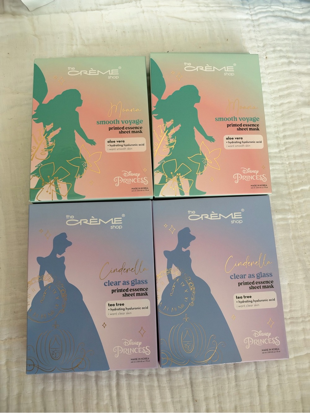 NIB The Crème Shop x Disney Cinderella and Moana Masks 4 Box Bundle